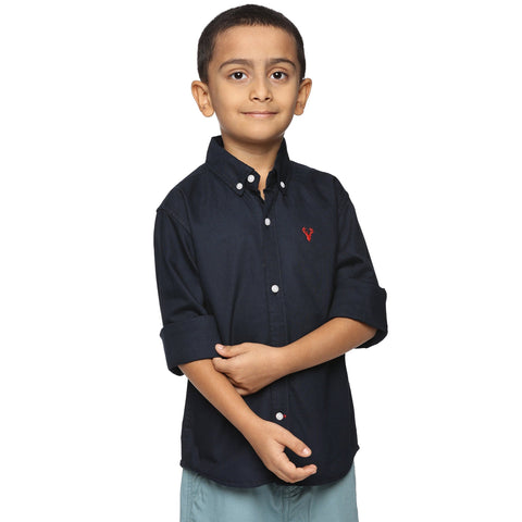 Boys Long Sleeve Oxford Dress Shirt| Kids Button Down Shirt - Navy Blue