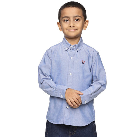 Kids Classic Formal Button Down Shirt | Collared Neck Cotton Shirt - Blue