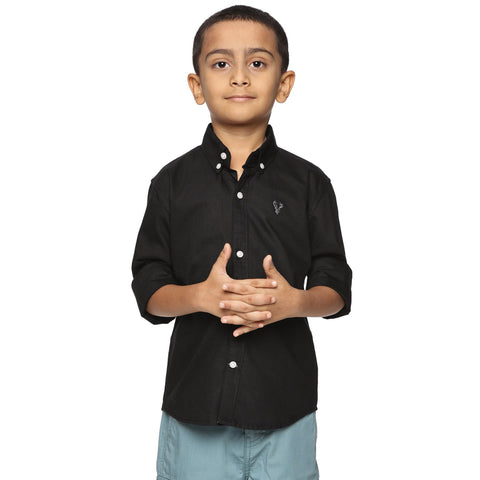 Boys Long Sleeve Oxford Dress Shirt| Kids Button Down Shirt - Black