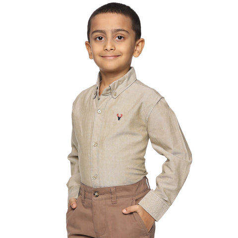 Boys Long Sleeve Oxford Dress Shirt| Kids Button Down Shirt - Khaki