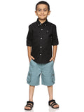 U.S. ELK Boys' and Men's Long Sleeve Button Down Dress Shirts-Black