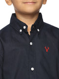 Boys Long Sleeve Oxford Dress Shirt| Kids Button Down Shirt - Navy Blue