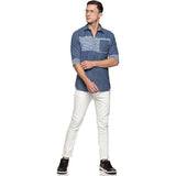 Men's Solid Slim Fit Regular Shirt with Single Pocket Denim Shaded Blue U.S. ELK