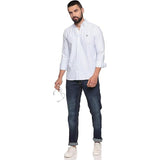 U.S. ELK Men's Button Down Slim Fit, Casual Long Sleeve Shirt - White-Blue U.S. ELK