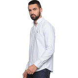 U.S. ELK Men's Button Down Slim Fit, Casual Long Sleeve Shirt - White-Blue U.S. ELK