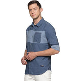 Men's Solid Slim Fit Regular Shirt with Single Pocket Denim Shaded Blue U.S. ELK