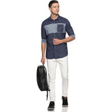 Men's Solid Slim Fit  Regular Shirt with Single Pocket Denim Blue