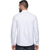 U.S. ELK Men's Button Down Slim Fit, Casual Long Sleeve Shirt - White-Blue U.S. ELK