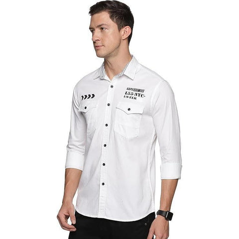 Men's Solid Slim Fit  Regular Shirt with Double Pockets - White