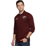 Men's Solid Slim Fit  Regular Shirt with Double pockets - Maroon