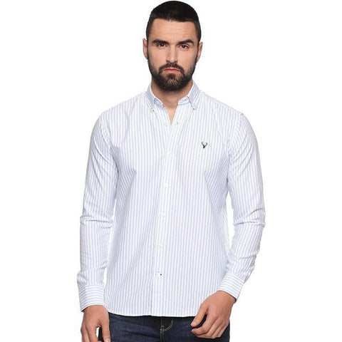 U.S. ELK Men's Button Down Slim Fit, Casual Long Sleeve Shirt - White-Blue U.S. ELK