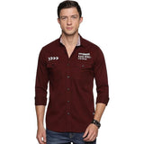 Men's Solid Slim Fit  Regular Shirt with Double pockets - Maroon