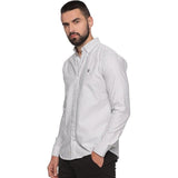 U.S. ELK Men's Button Down Slim Fit, Casual Long Sleeve Shirt - White-Grey U.S. ELK