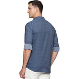 Men's Solid Slim Fit Regular Shirt with Single Pocket Denim Shaded Blue U.S. ELK