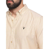 U.S. ELK Men's Button Down Slim Fit, Casual Long Sleeve Shirt - White-Beige U.S. ELK