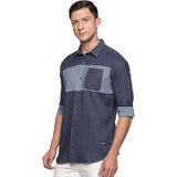 Men's Solid Slim Fit  Regular Shirt with Single Pocket Denim Blue