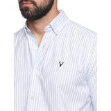 U.S. ELK Men's Button Down Slim Fit, Casual Long Sleeve Shirt - White-Blue U.S. ELK