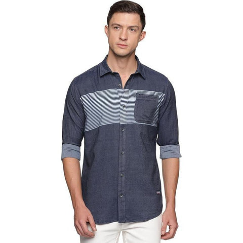 Men's Solid Slim Fit  Regular Shirt with Single Pocket Denim Blue