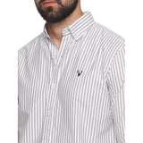 U.S. ELK Men's Button Down Slim Fit, Casual Long Sleeve Shirt - White-Grey U.S. ELK