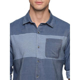 Men's Solid Slim Fit Regular Shirt with Single Pocket Denim Shaded Blue U.S. ELK