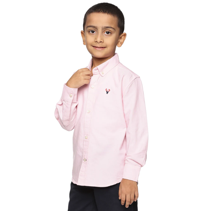 Boys Long Sleeve Oxford Dress Shirt | Kids Button Down Shirt - Pink
