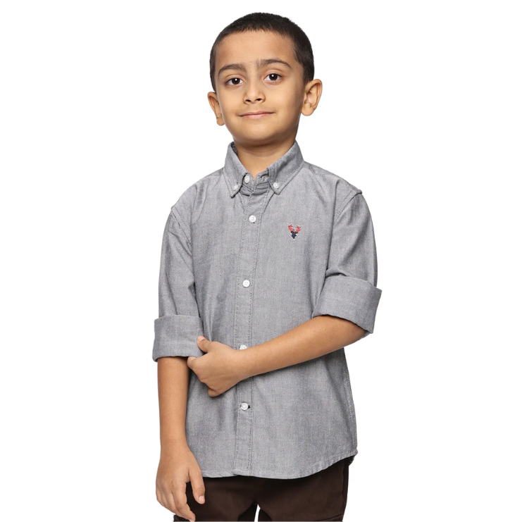 Boys Long Sleeve Oxford Dress Shirt| Kids Button Down Shirt - Grey